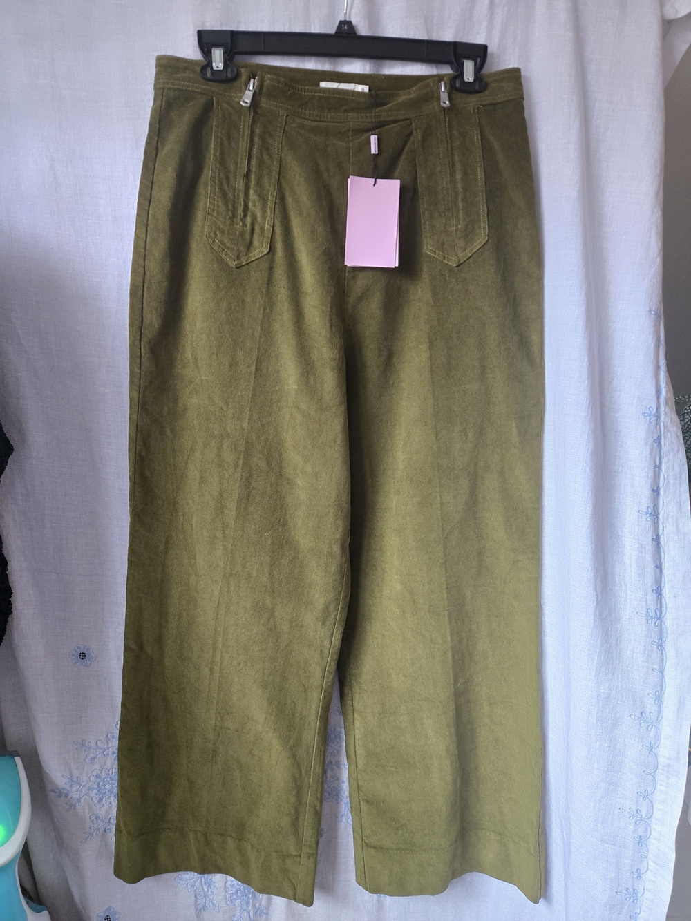 NWT Avec Les FillesWomen's Double-Zipper Olive Wide-Leg Pants